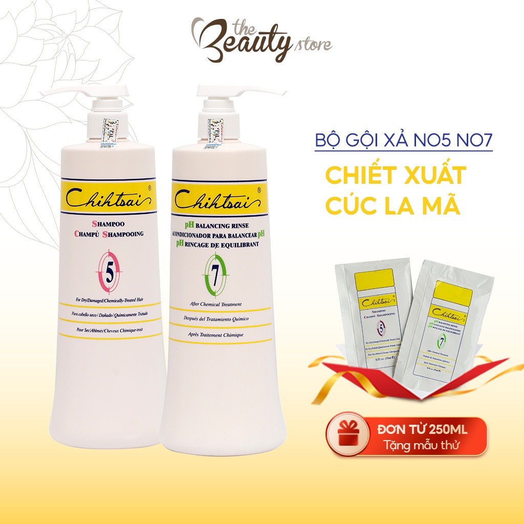 Bộ dầu gội xả Chihtsai gội 5 xả 7 phục hồi tóc hư tổn giúp tóc chắc khỏe, mềm mượt chiết xuất từ hoa cúc la mã 1000ml The Beauty Store