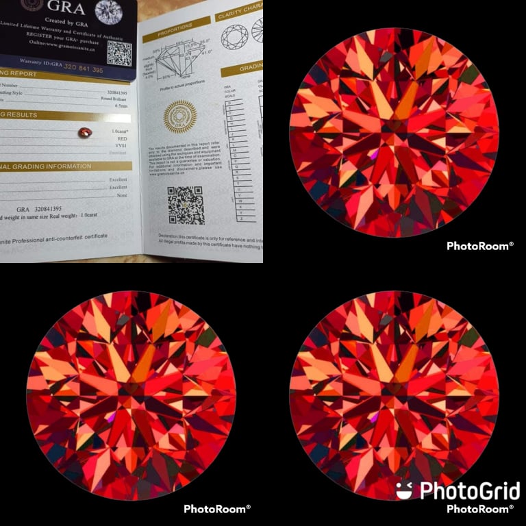 Berlian Asli Red Moissanite Round Briliant 1ct D VVS1