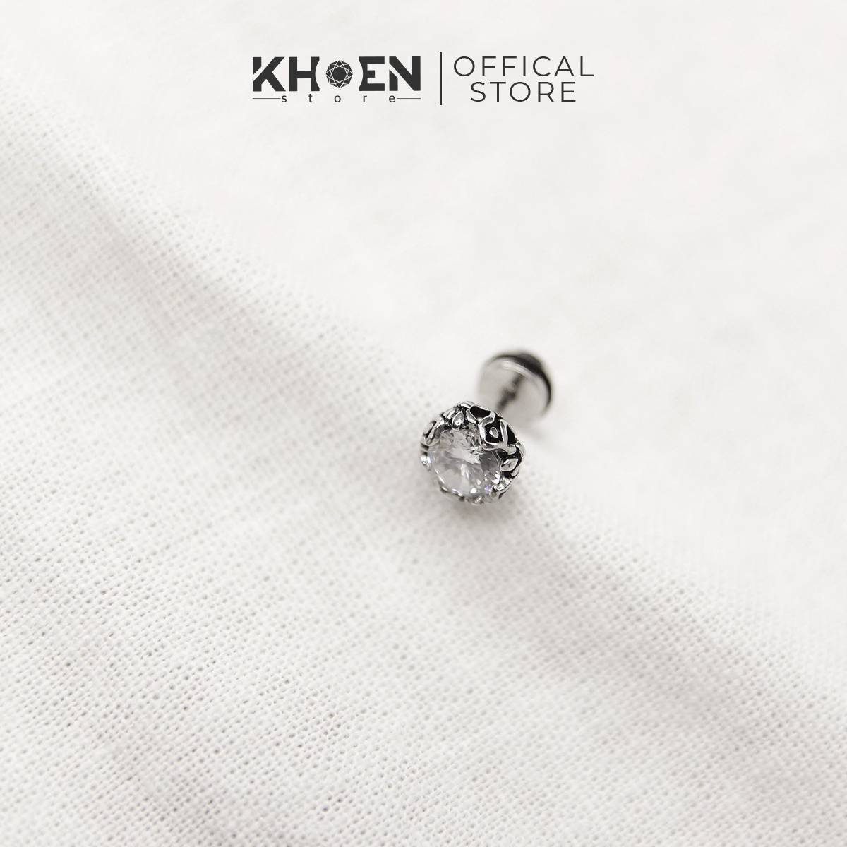 (1 Chiếc) Khuyên tai đá viền hoa văn - Khoen Store
