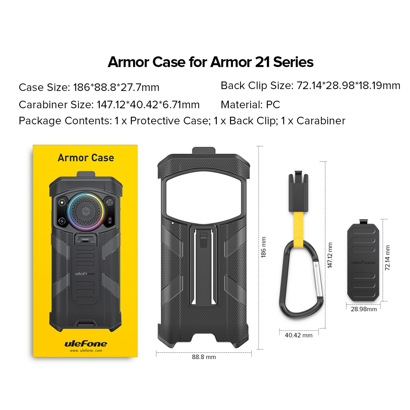 Cho áo giáp Ulefone 21 vỏ điện thoại kẹp sau Ulefone với Carabiner (Màu Đen)