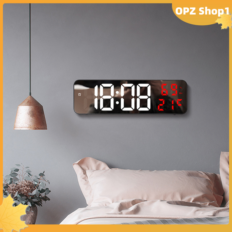 【Opz✨✨】 Đồng hồ treo tường kỹ thuật số LED màn hình lớn đồng hồ báo thức điện tử hiển thị nhiệt độ độ ẩm thời gian treo tường