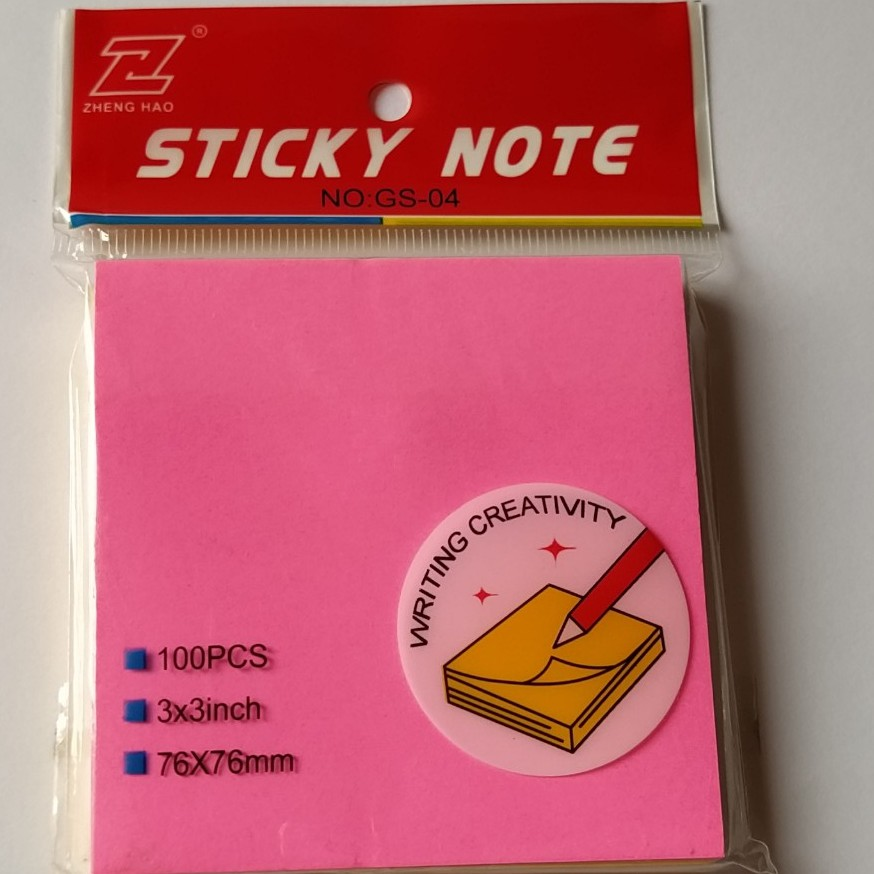 Giấy ghi chú, note 5 màu Sticky note GS-04 (3X3 inch), Xấp 100 tờ