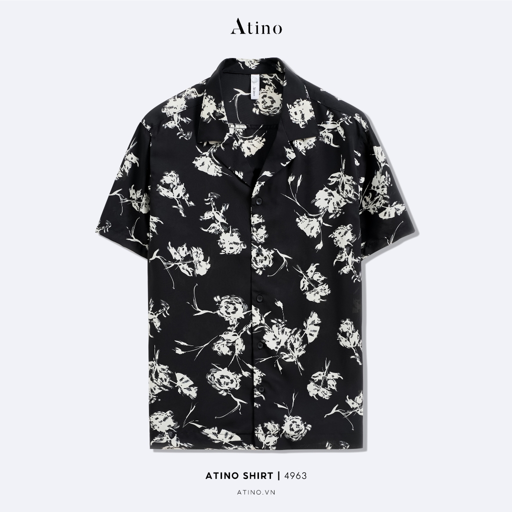 Áo sơ mi cuban shirt cộc tay nam atino vải lụa họa tiết rosie form regular sm.l.2.4963