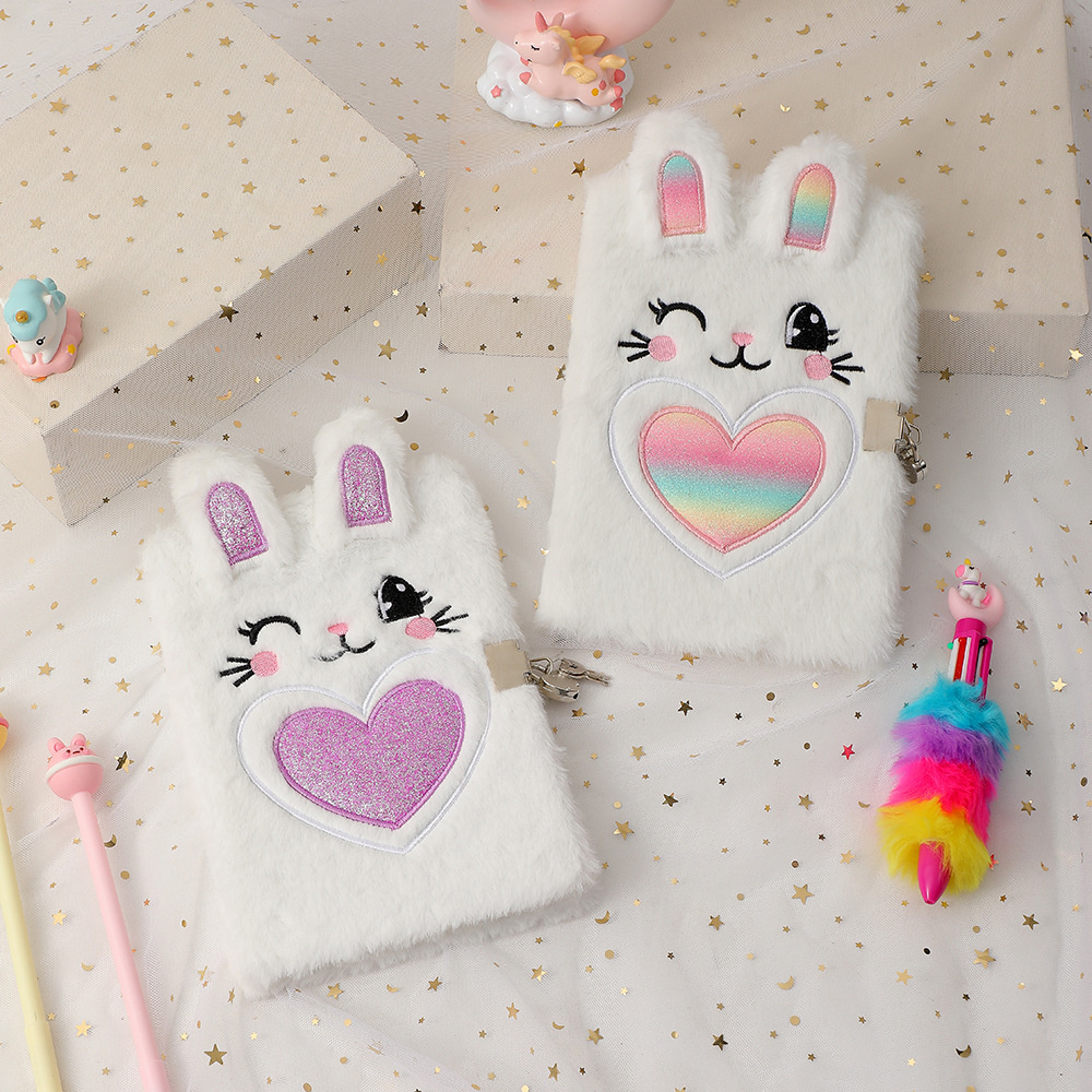 A5 Notebook With Lock Lockable Children's Notebook Cute Plush Diary Book New Kids' Notebook Cartoon Notebook With Lock