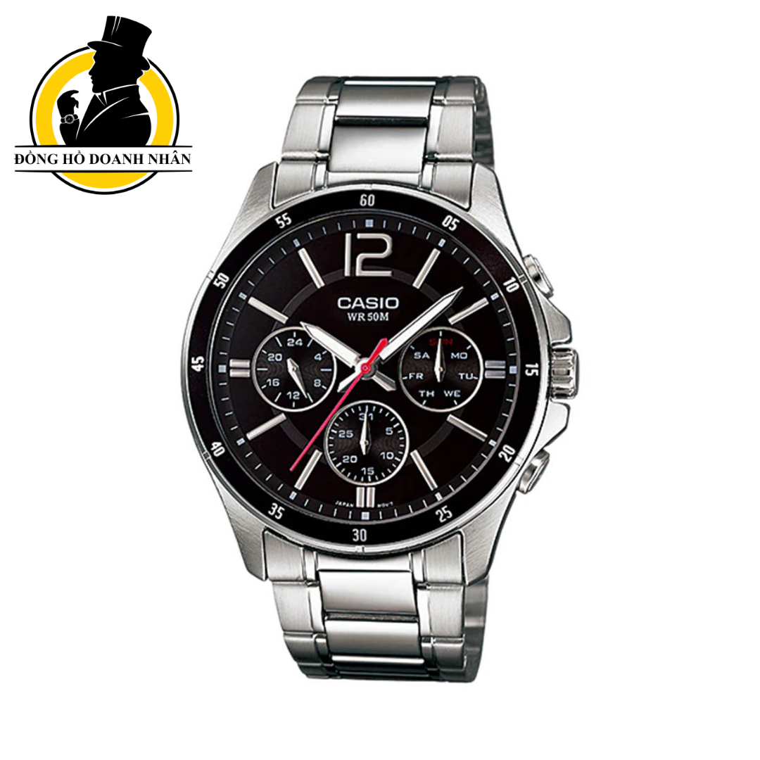 [HCM]Đồng Hồ Nam Mặt Đen Dây Thép Casio MTP 1374D - 1AVDF