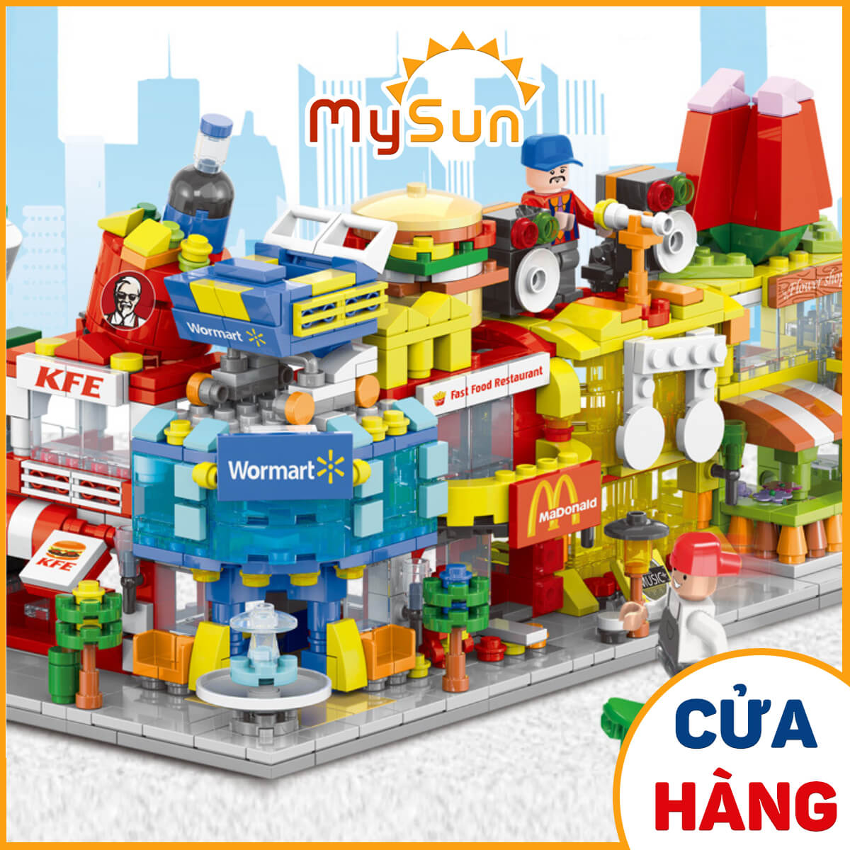 Lego city thành phố xếp mô hình nhà hàng, siêu thị thumbnail