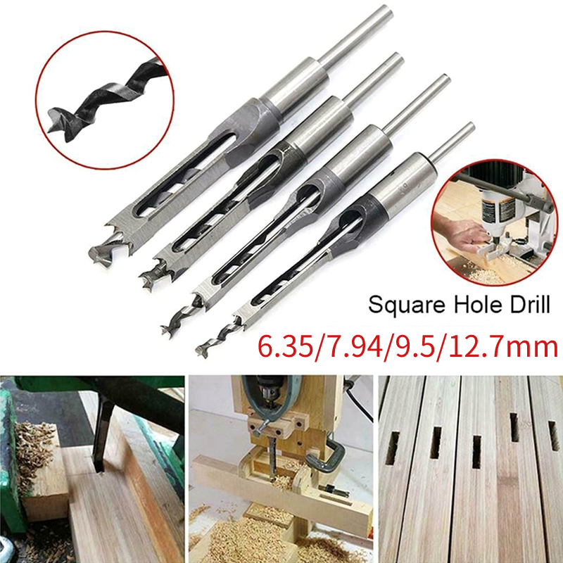 Square Hole Drill Bits Saw Wood Mortising Mortise Chisel Drill Bit Set Woodworking Power Tools
