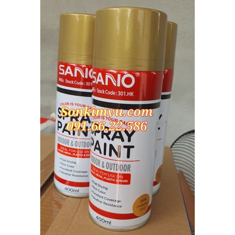 Sơn xịt nhũ vàng sano ánh kim, lấp lánh, bền màu, độ phủ cao, nhanh khô - mã màu s2599