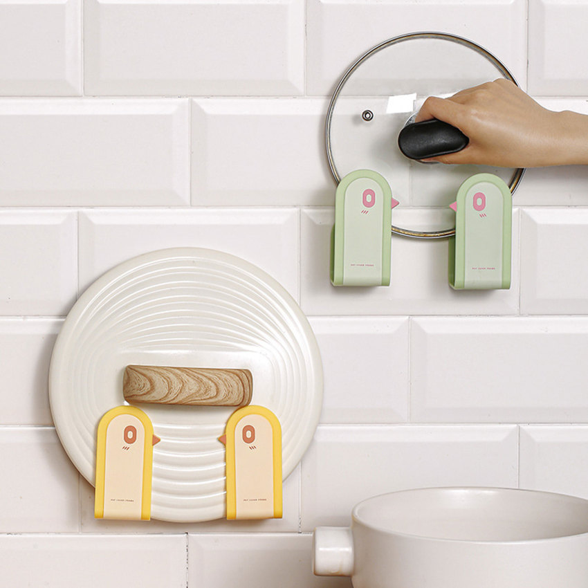 ⚡️2pcs⚡️Bird Shape Pot Lid Holder Wall-Mounted Hanging Holder for Pan Pot Cover Rack Plastic Kitchen Organizer Kitchen Storage Rack