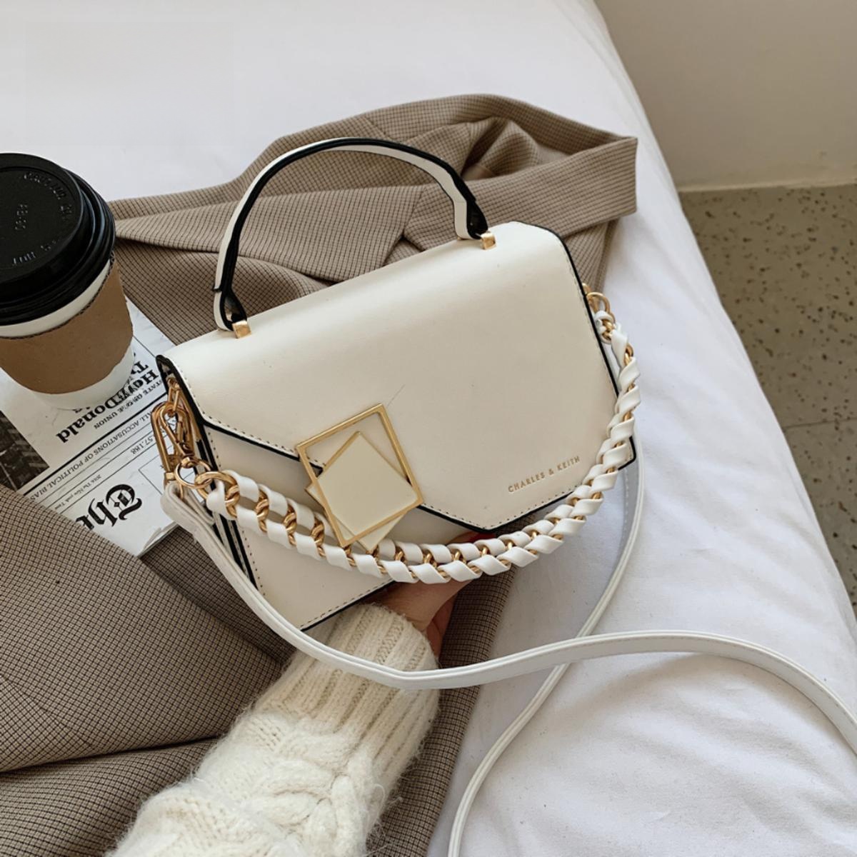 New Elegant Women's PU Leather Designer Crossbody Bag with Metal Chain Flap.