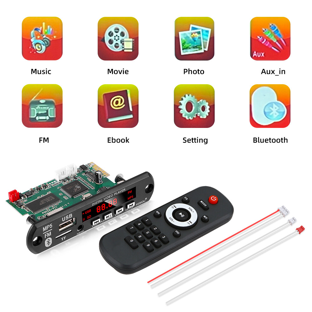 Bo Mạch Giải Mã MP5 Bluetooth 5.0 5V 12V USB Không Dây U Đĩa TF MP3 WAV AUX FM Radio Mô-đun Giải Mã Âm Thanh Có Điều Khiển Từ Xa