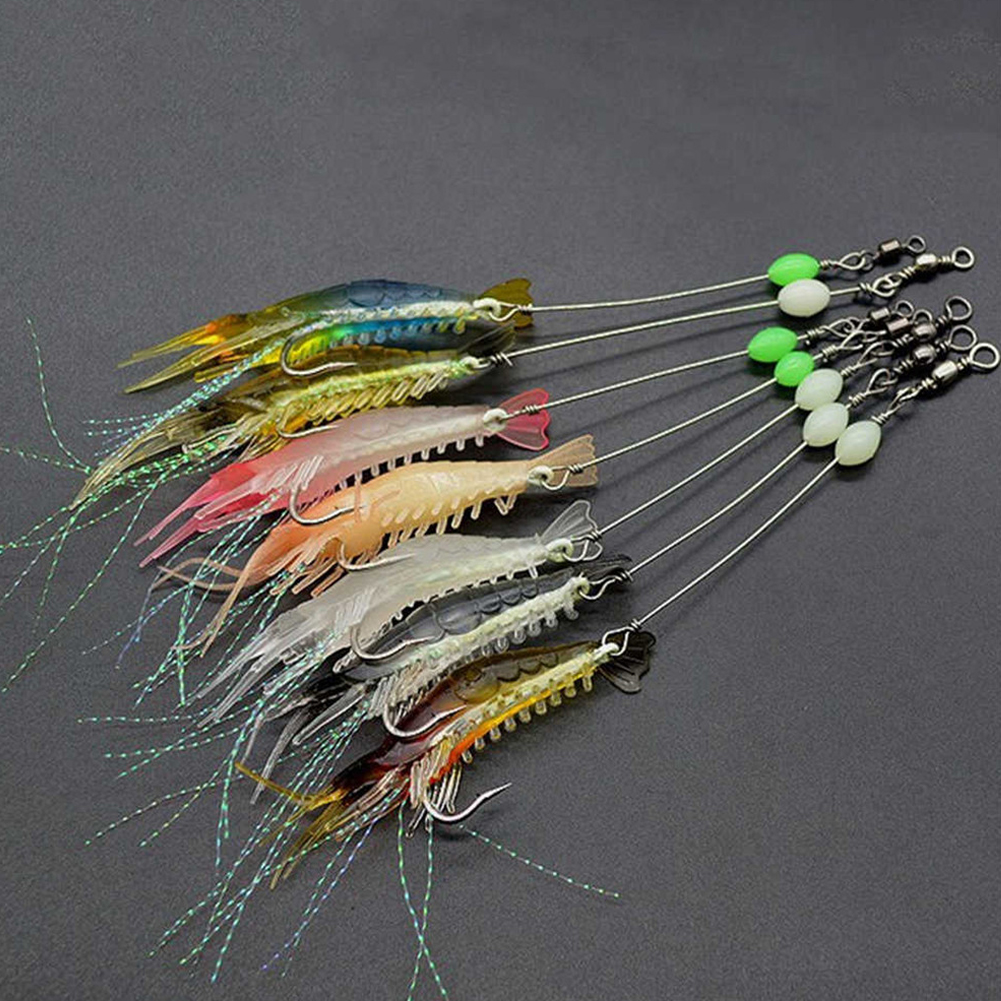 TX【Ready】 7/21pcs 8cm 5g Artificial Shrimp For Fishing Luminous Shrimp  Silicon Soft Artificial Bait With Hooks Swivels Fishing Tackle