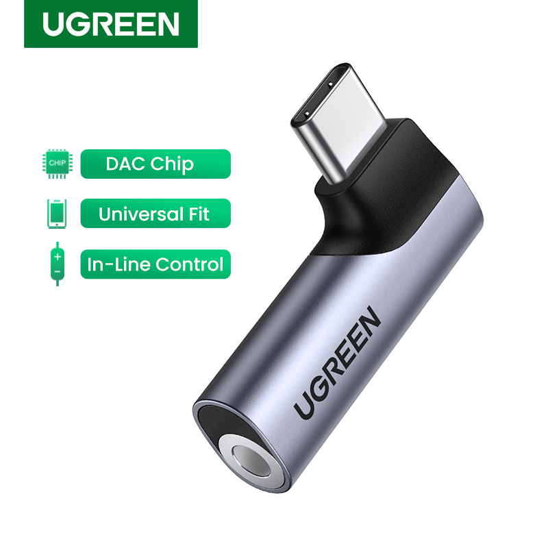 UGREEN USB C to 3.5mm Audio Headphone Jack Adapter Type C Aux DAC Earphone Stereo Mic HiFi Right Angle Dongle Compatible with iPad Mini 6 iPad Pro Air 4 2021 Black S21 Ultra S20 Tab S7 Pixel 5 XL 