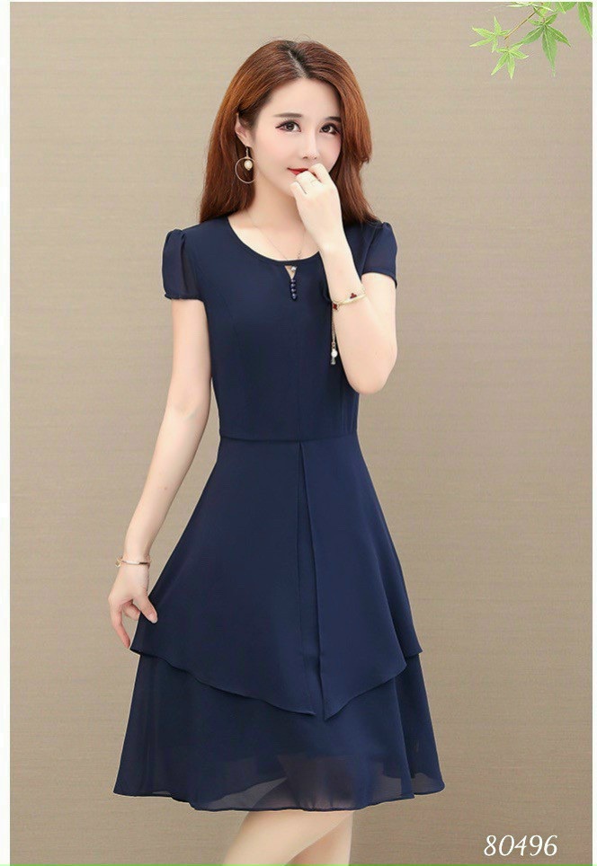 Đầm xòe voan chiffon dự tiệc đính hoa