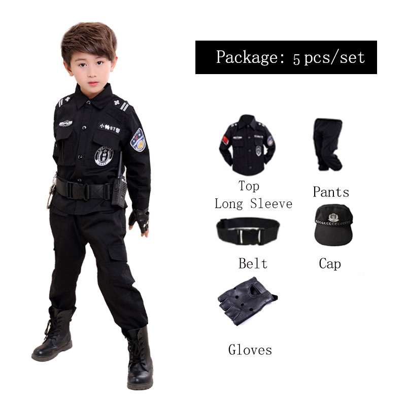 Police Costumes for Kids Cosplay SWAT Boys Army Uniform Children  Performance Clothing Gift Set
