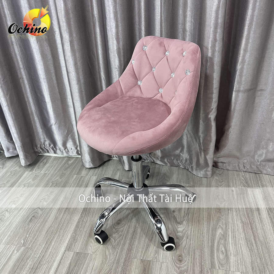 Ghế Trang Điểm Xoay Bánh Xe, Ghế Xoay Văn Phòng Mẫu Nỉ Nhung Đính Đá Phong Cách Hiện Đại ( Hình Thật Shop Chụp)