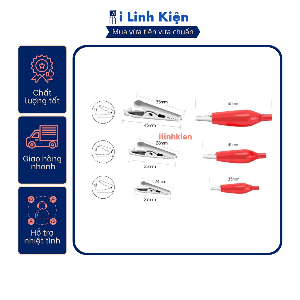 Đôi kẹp cá sấu lớn 45mm chất lượng tốt (1 đen + 1 đỏ)
