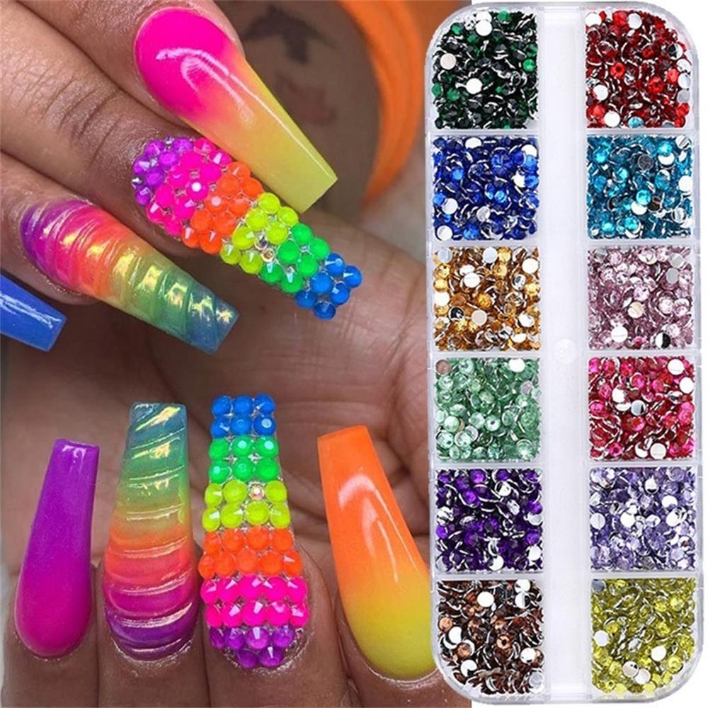 Ready Stock Cod 12 Grids Acrylic Nail Stones Flat Back Rhinestones 3d Glitter Nail Art Rhinestones Lazada Ph