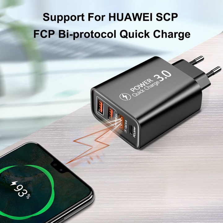 Củ sạc nhanh PD 20W iPhone Samsung 4 USB QC 3.0 PD 3.0 Type C