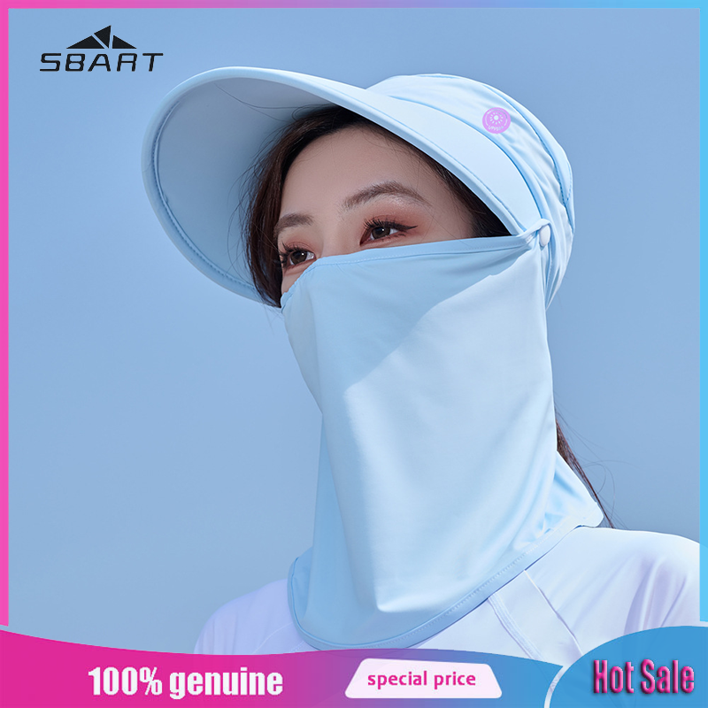 SBART Sunscreen hat for ladies with empty top UV protection large brim nylon ice silk face protector sun visor hat