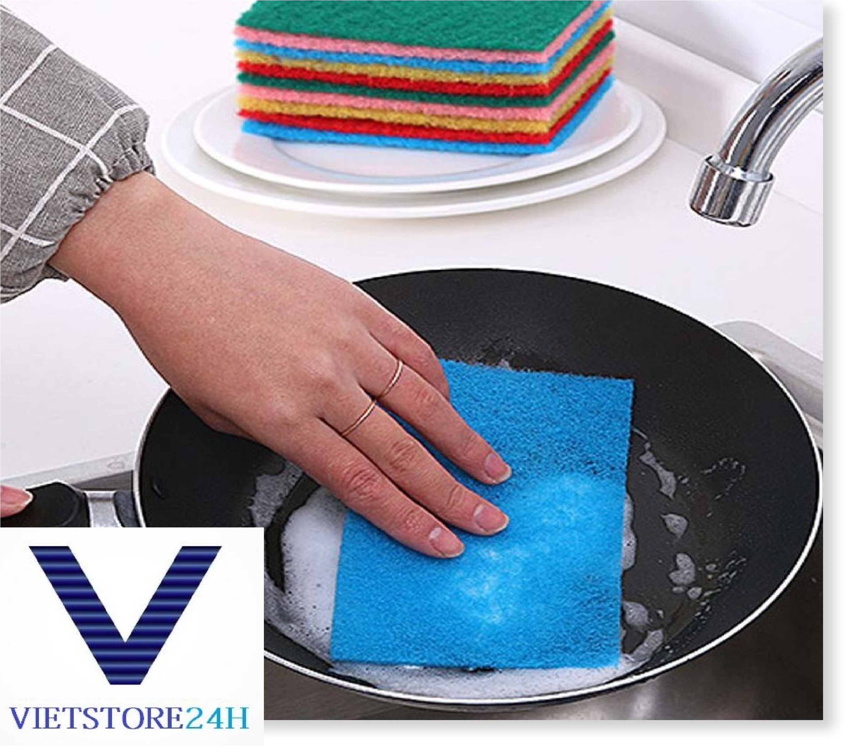 Set 10 miếng rửa chén bọt biển nhiều màu (15x10cm)
