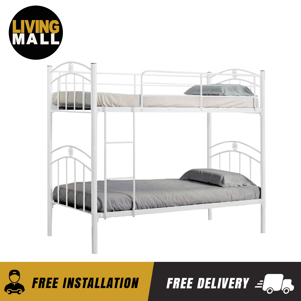 Living Mall Aurora Series Metal Double Deck Bed Frame Bunk Bed Loft Bed