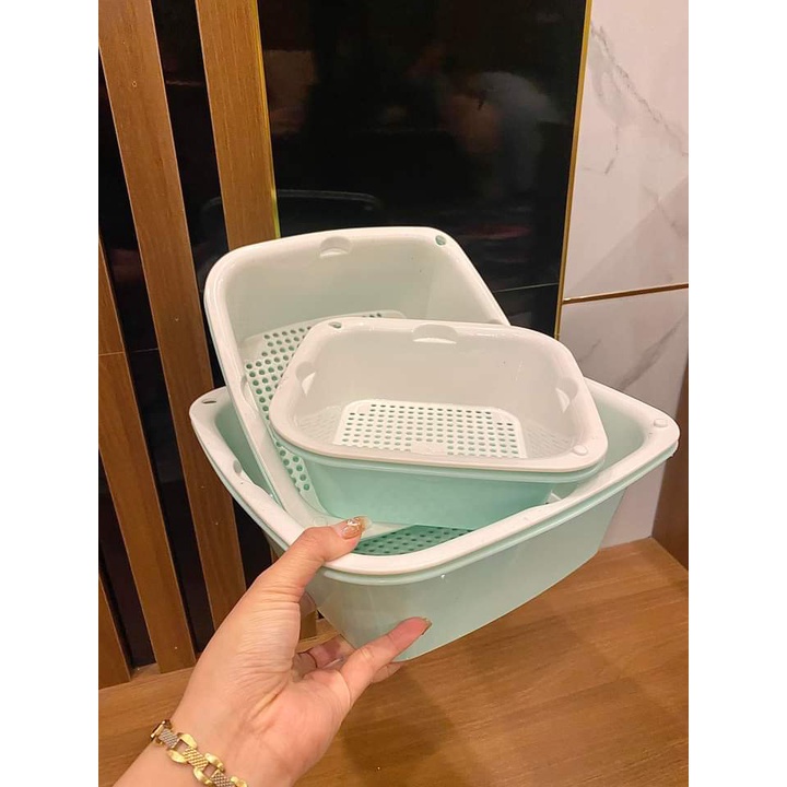 Bộ Rổ Nhựa Kèm Chậu 6 món Ecoco ( 3 Rổ 3 Chậu )Cao cấp