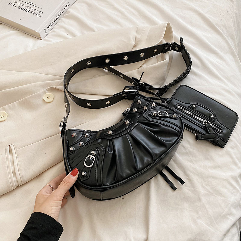 ELACCENT Rivet wrinkled dumpling buns New Instagram Fashion Shoulder Bag Trendy crossbody bag