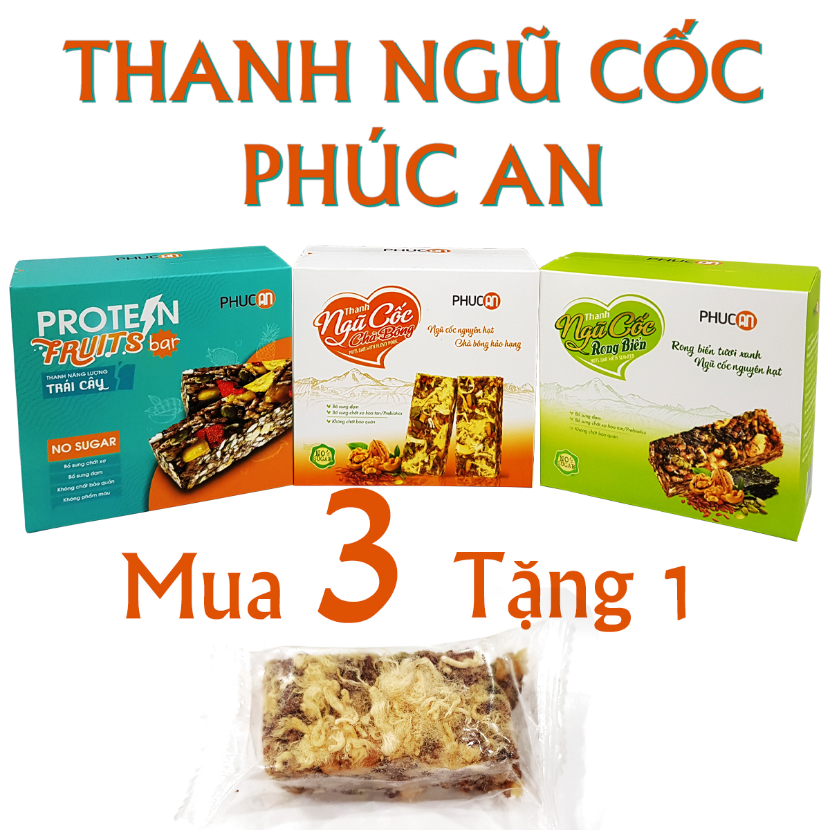 COMBO 3 HỘP BÁNH NGŨ CỐC PHÚC AN (Mua 3 Hộp Tặng 1 Thanh Gạo Lứt )