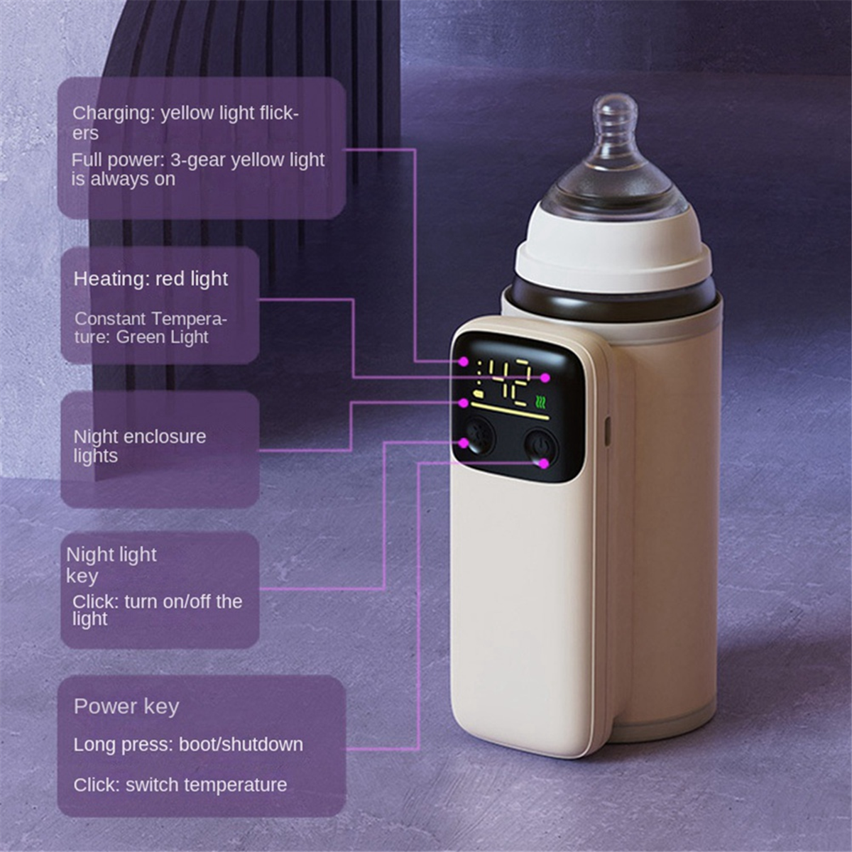 1Set Bottle Heating Jacket 6Levels Adjustment Temperature Display Bottle Heater Portable Baby Bottle Heater 6000Amh C