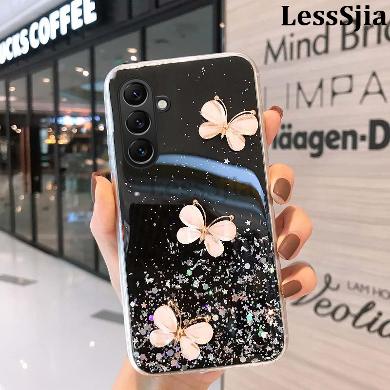 Phone cover Samsung Galaxy S24 FE 24 Ultra Back case Sparkling Star Moon Soft Silicone Transparent Butterfly Pattern Anti Drop For Samsung S24 Ultra Plus S24 FE Phone cases.