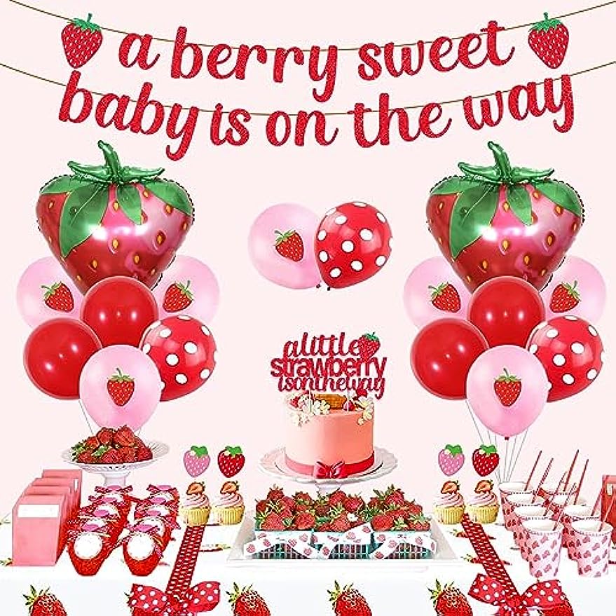 Cheereveal Strawberry Baby Shower Decorations, A Berry Sweet Baby Is On The  Way Decorations Backdrop Banner Strawberry Balloons Tablecloth, Fruit  Themed Party Supplies
