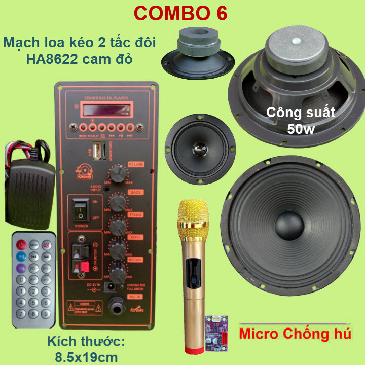 Mạch loa kéo 2 tấc đôi HA8622 cam đỏ