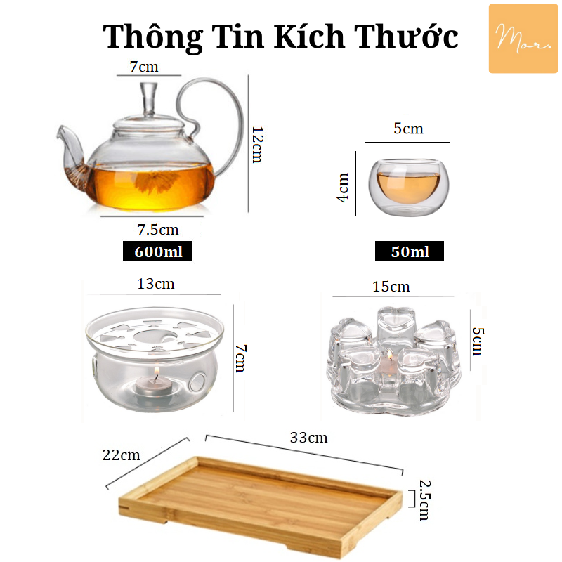 Bộ ấm trà thủy tinh chịu nhiệt - 600ml (Bồng - Tròn)