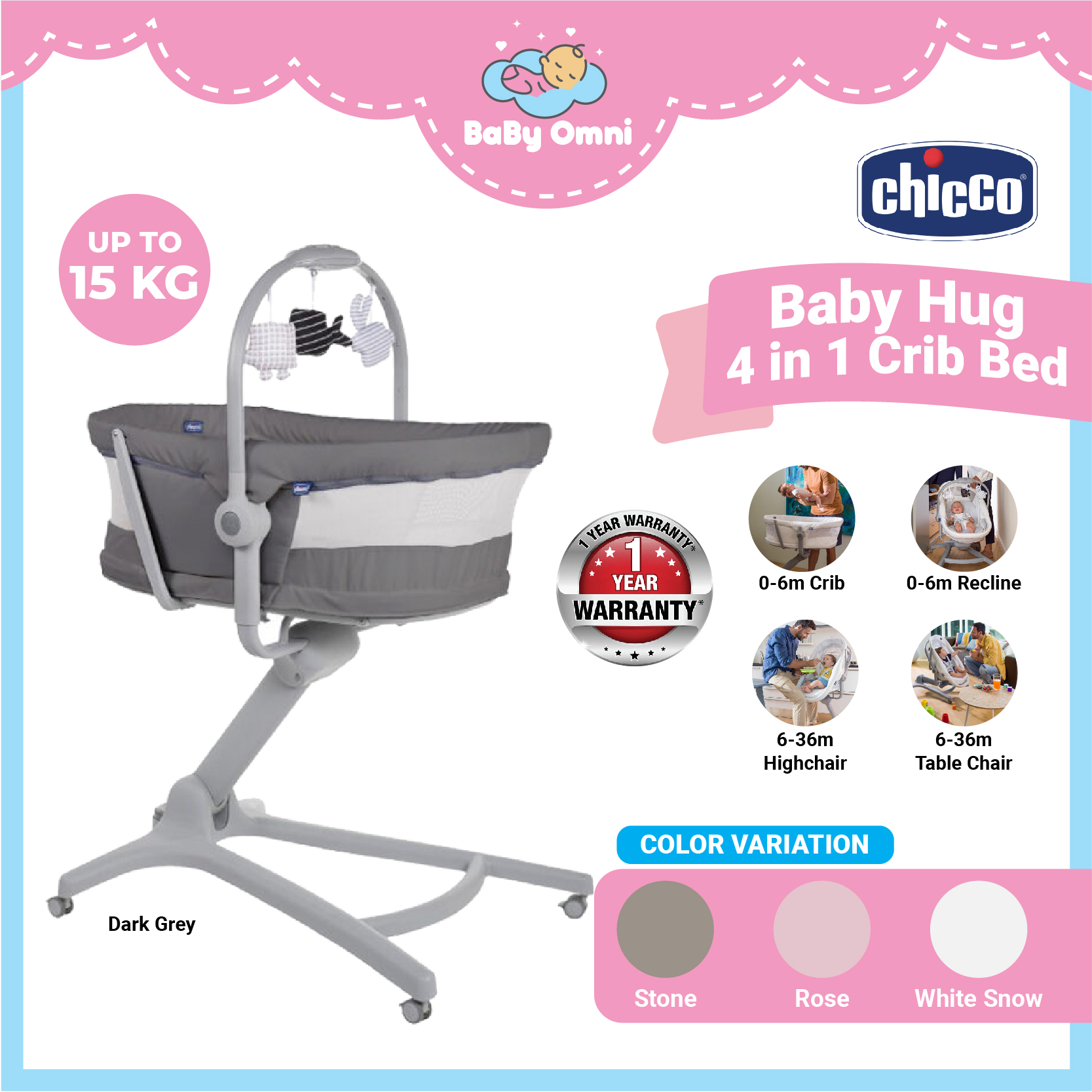 Baby Omni Chicco Baby Hug 4-in-1 Crib Bed Premium Air Series Baby