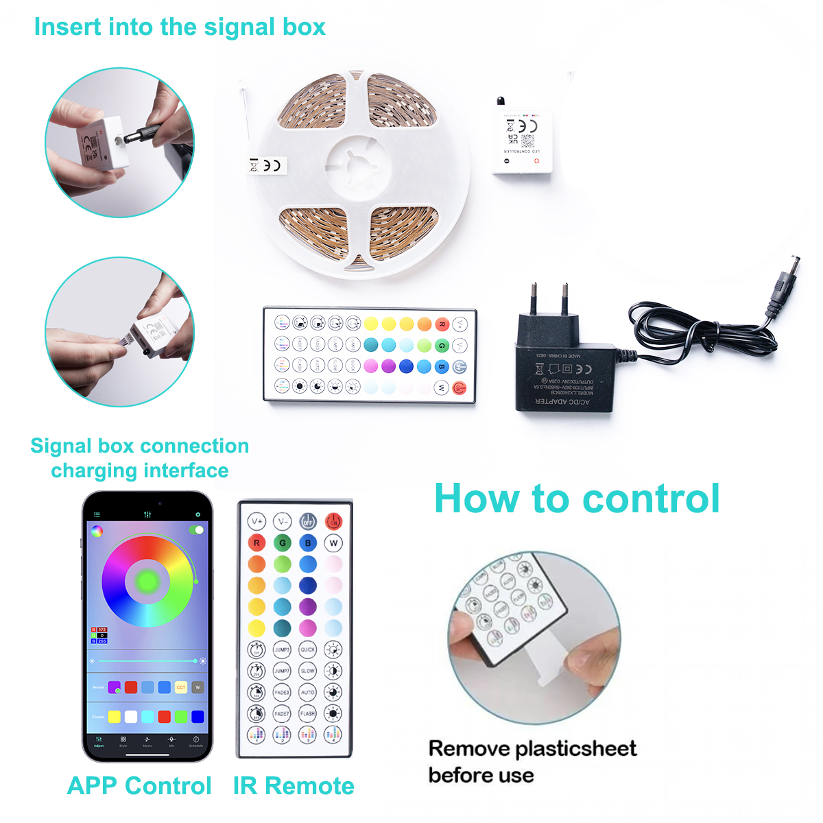 24V LED Strip Lights Bluetooth RGB Color Changing APP Control Music ...