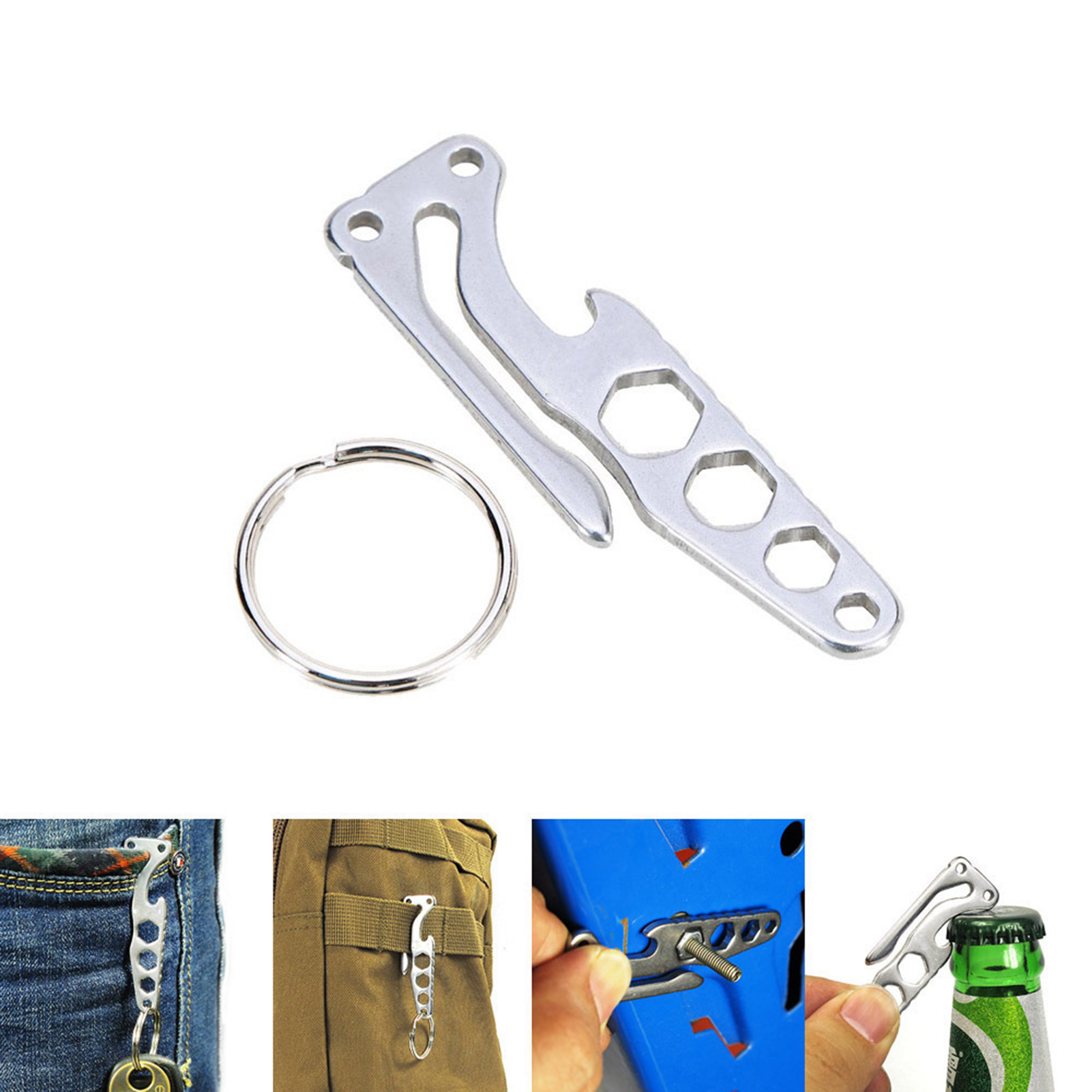 Magicaldream Pocket Key Holder Portable Keychain Tool Compact Stainless Steel Multitool with Key Ring and Bottle Opener Portable and Versatile Metal Multi-tool for Everyday Use