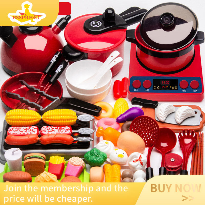 Esspreso Children's Play House Simulation Kitchen Toys Cooking Meal for Boys and Girls Baby Cutting Fruit and Cooking Set