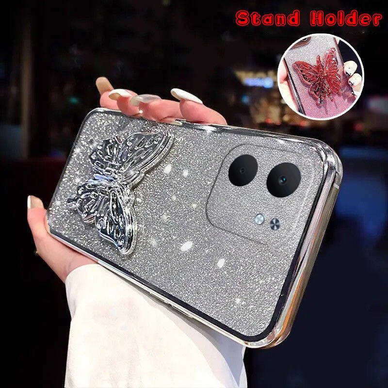New Phone case OPPO A5X Back cover with Cute Butterfly Stand Luxury Slim Gradient Clear Plating Glitter Girls For OPPO A5X case.