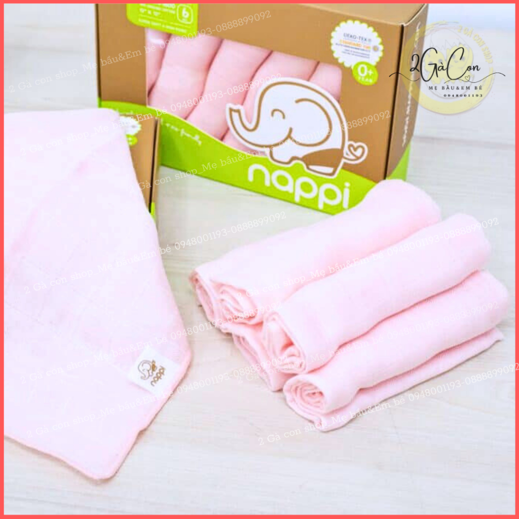 Khăn sữa sợi tre cho bé Nappi siêu mềm mịn-Chính hãng hộp 6c