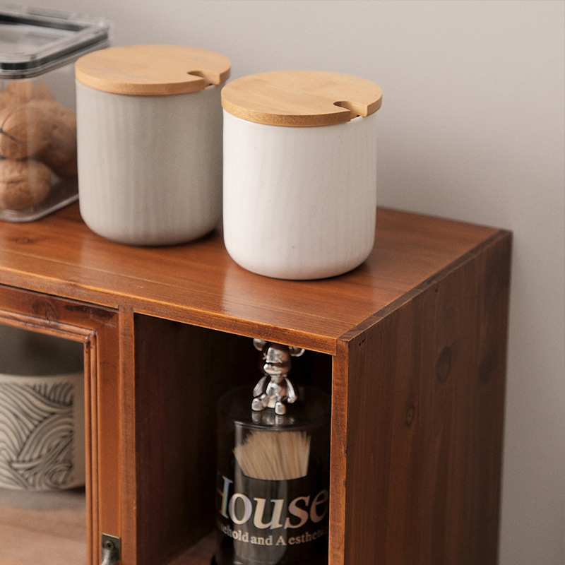 Storage rack with tissue box retro double-layer wooden tea set desktop storage box cup dust-proof cabinet