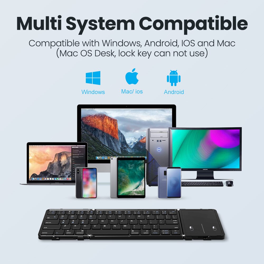 AVATTO Portable Mini Folding Wireless Bluetooth 5.1 Keyboard With 3Channels Connection For Windows Andro IOS Tablet Ipad Phone