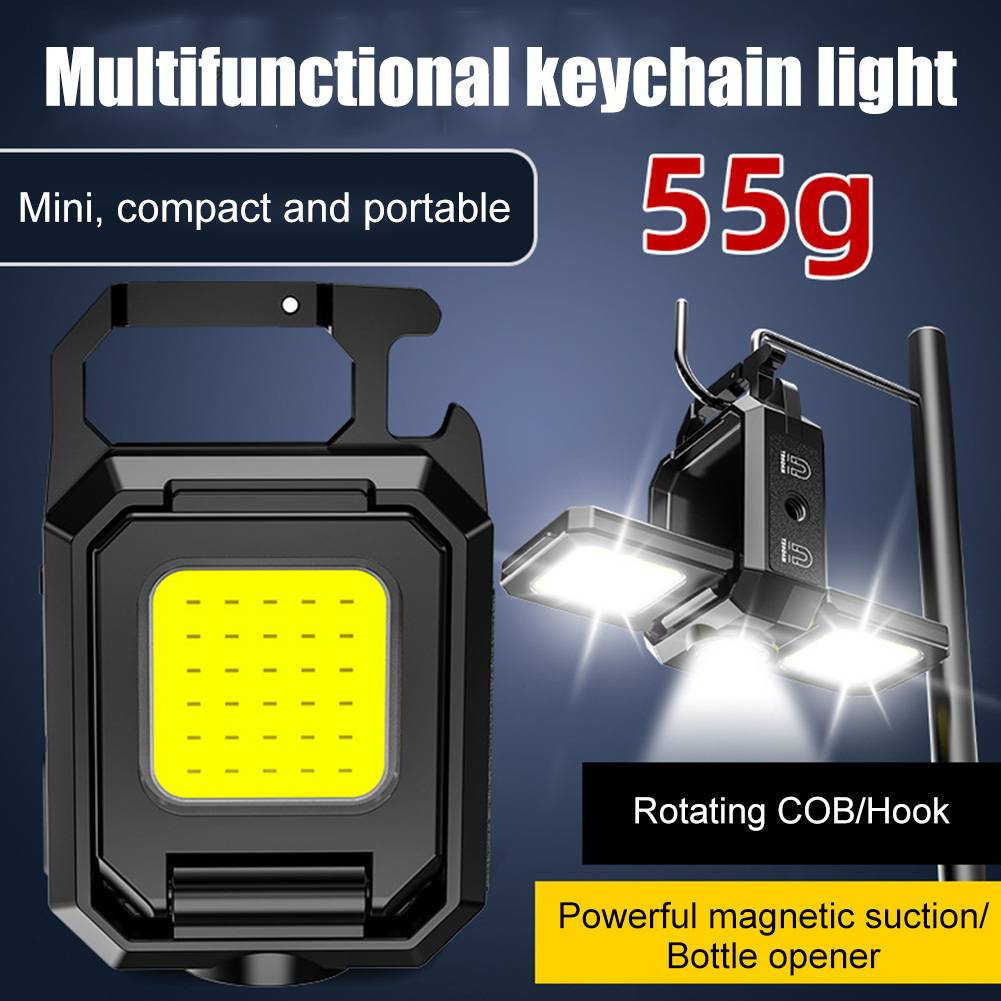 Xpe mini keychain light 1000lm cob led emergency lamp type-c usb rechargeable ipx4 waterproof for outdoor camping hiking