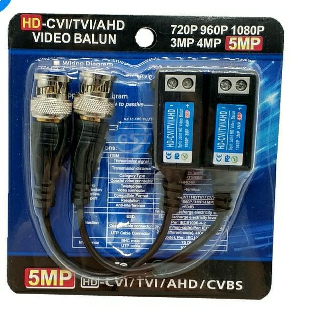 Balun camera hd-cvi/tvi/ahd, hỗ trợ đến camera 5.0mp