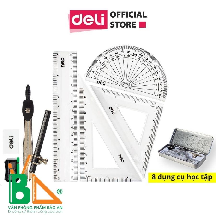 Bộ compa Deli, Bạc Gồm 8 dụng cụ/bộ - EG30505