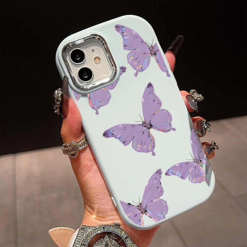 Hontinga for Redmi Note 10 Note 10S Poco M5S Back Cover Luxury Silver Edge Lens Mobile Cover Purple Butterfly Pattern Soft Silicone Phone Case. 