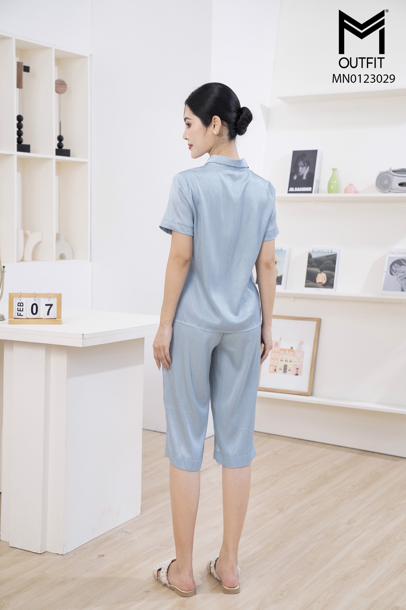 Bộ mặc nhà pijama áo cộc + quần lửng
