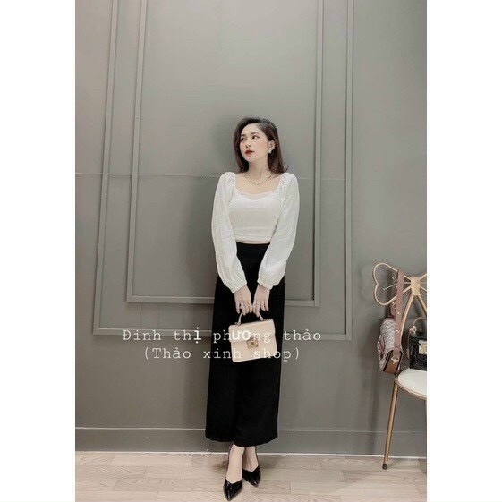 [Freeship]SÉT BỘ ĐỒ QUẦN ỐNG SUÔNG, ÁO CỔ VUÔNG TAY PHỒNG ĐAN DÂY LƯNG THẢO XINH, SÉT HOTREND,SÉT BỘ ỐNG RỘNG MTB
