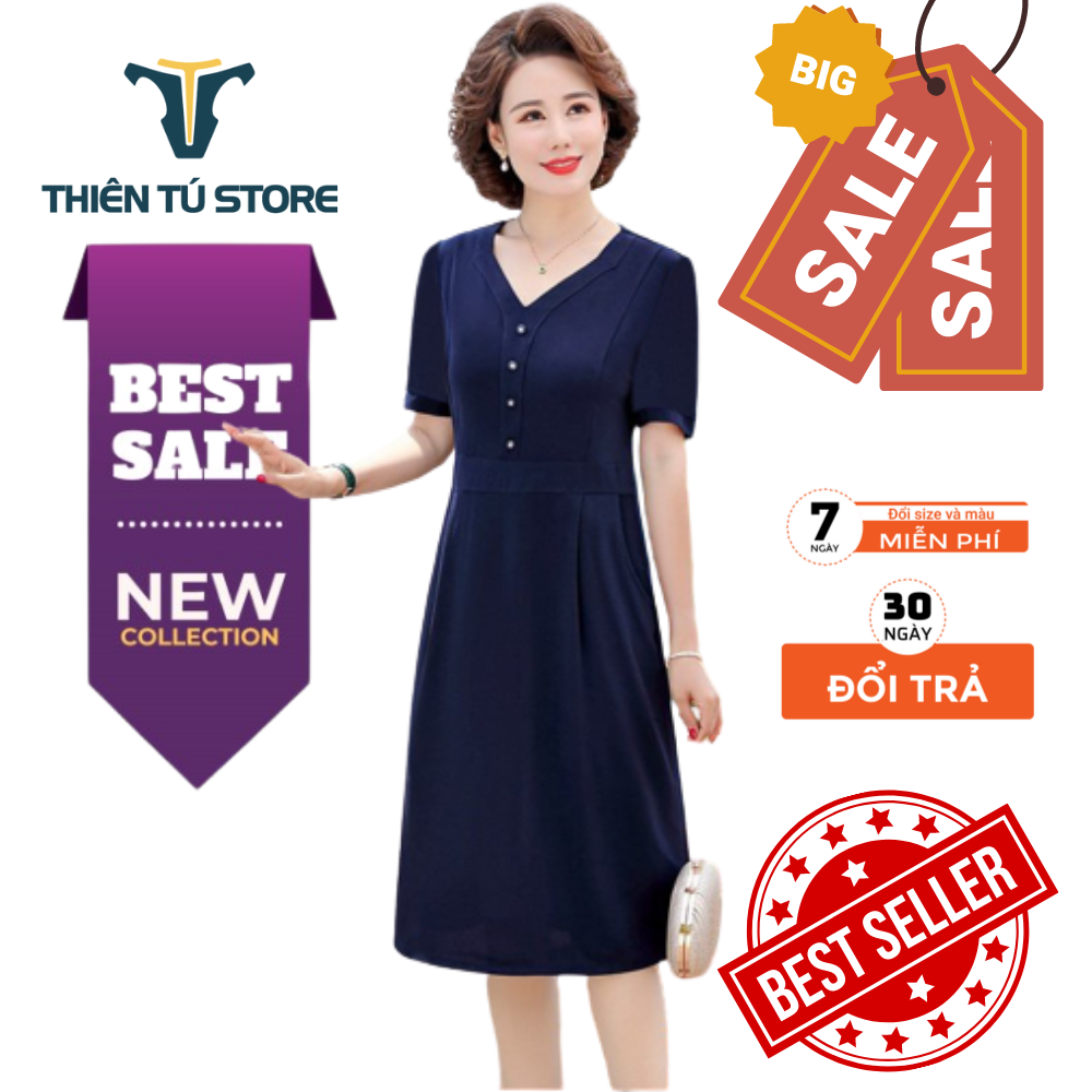 Đầm trung niên , đầm suông trung niên , đầm dự tiệc Big Size chất lụa voan mịn, ngắn tay dài phủ gối , kiểu dáng suông có dây rút định hình eo sang trọng, chất liệu bền mát Thiên Tú Store THI-01675