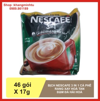 Cà phê rang xay hoà tan Nescafe 3in1 bịch 782g 46 gói 17g màu xanh --&gt thumbnail